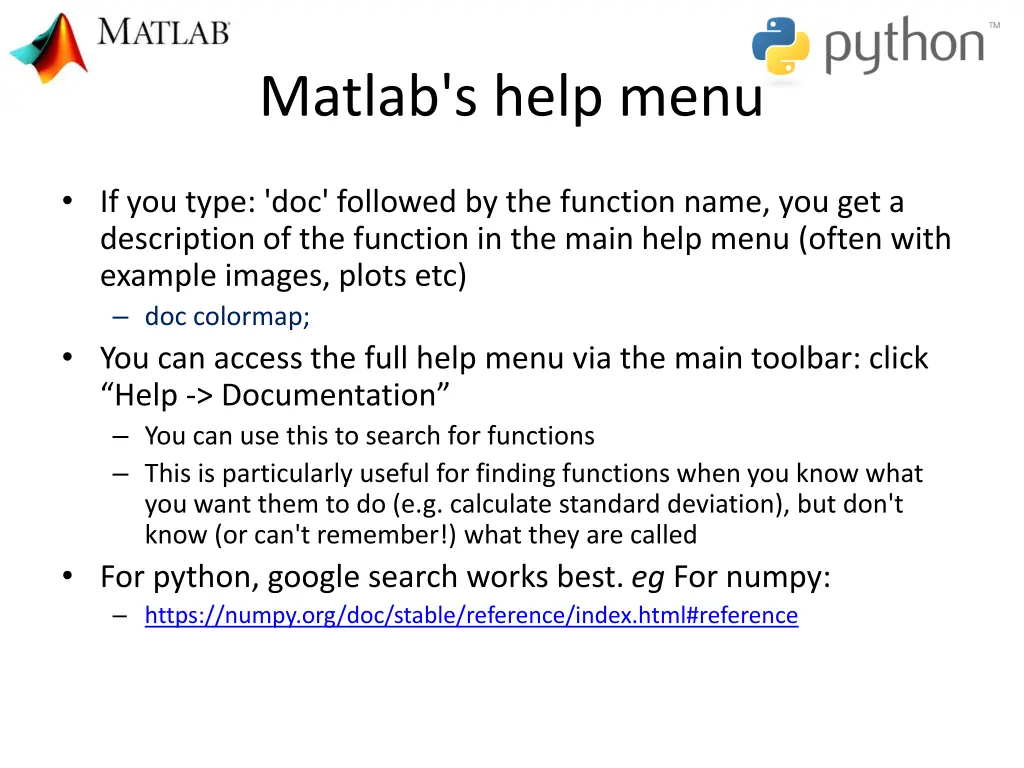 matlab s help menu