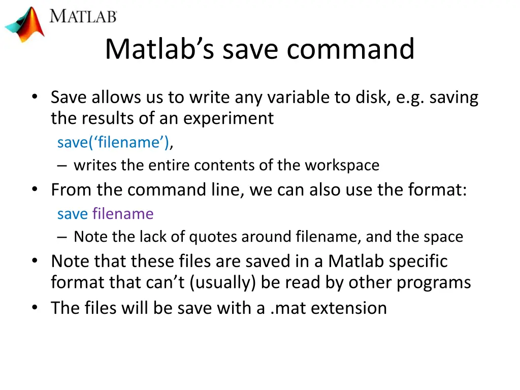 matlab s save command