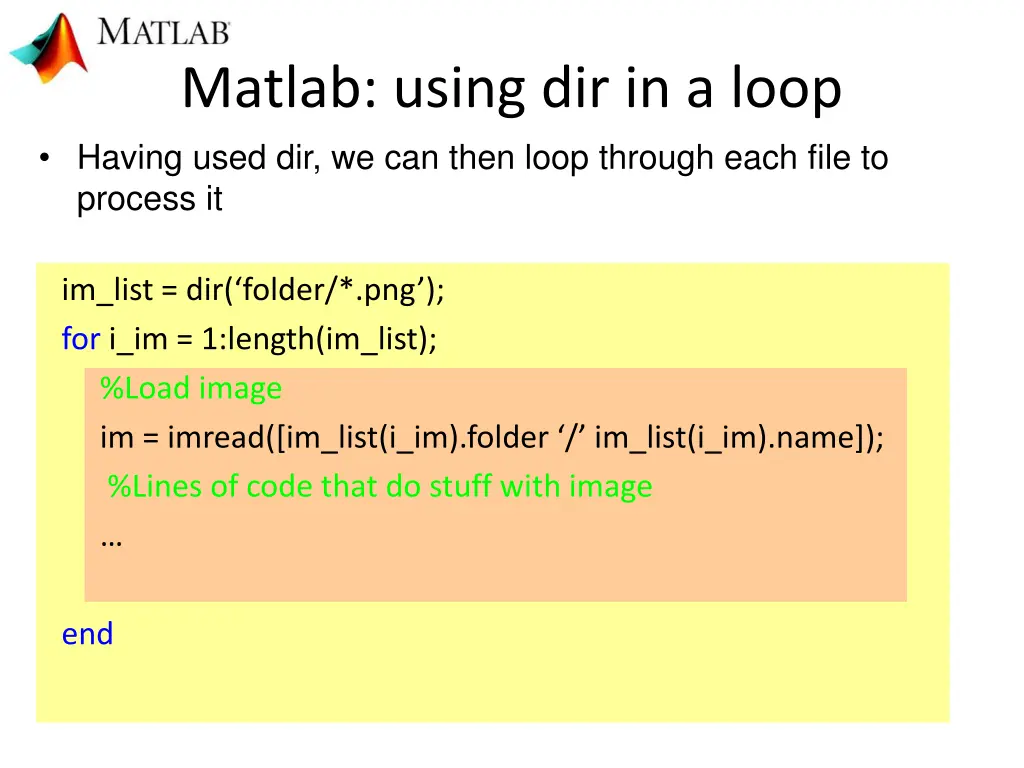 matlab using dir in a loop having used