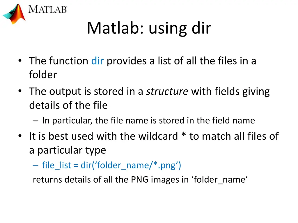 matlab using dir