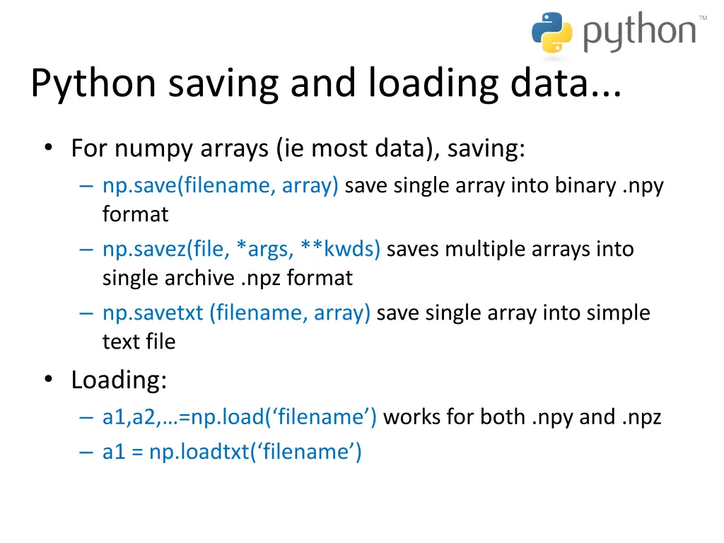 python saving and loading data