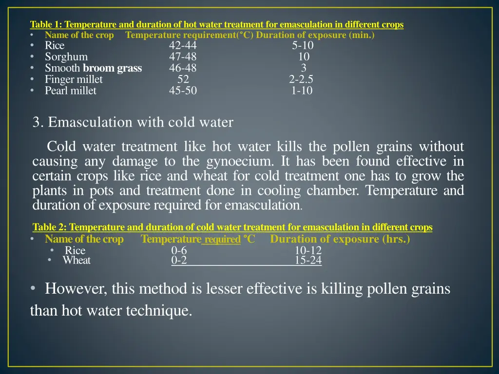 table 1 temperature and duration of hot water