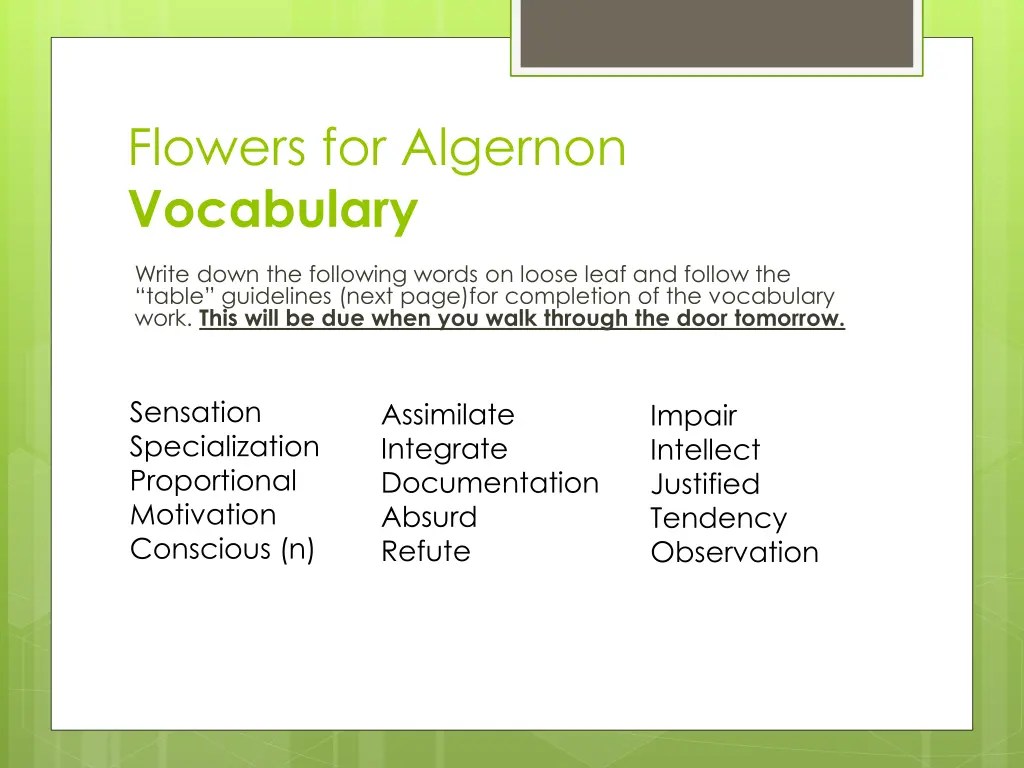 flowers for algernon vocabulary