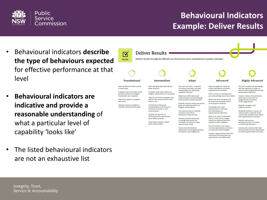 behavioural indicators example deliver results