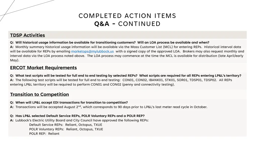 completed action items q a continued