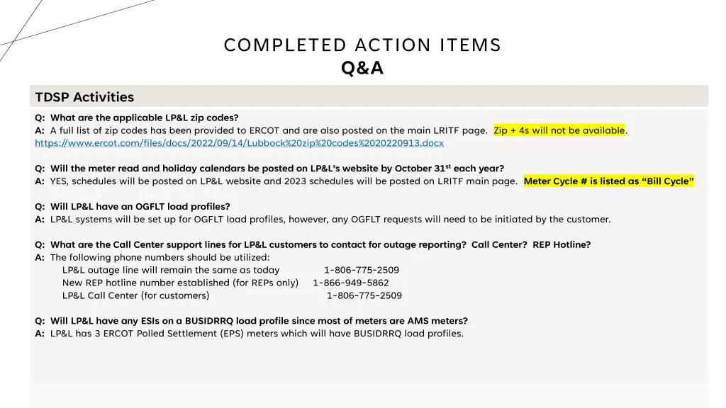 completed action items q a