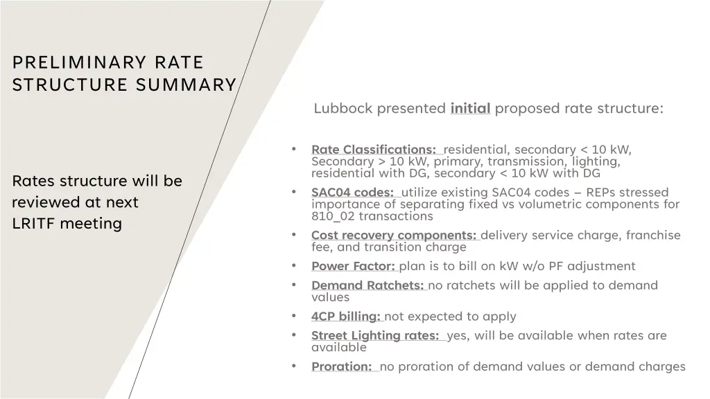 preliminary rate structure summary