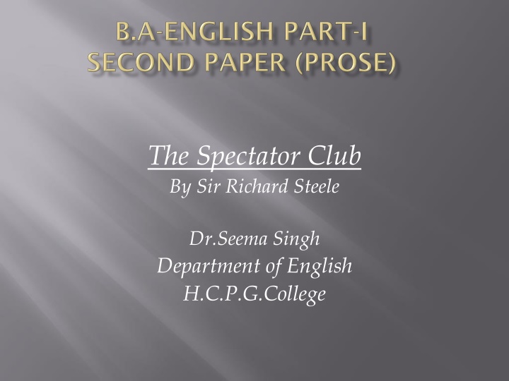 the spectator club by sir richard steele