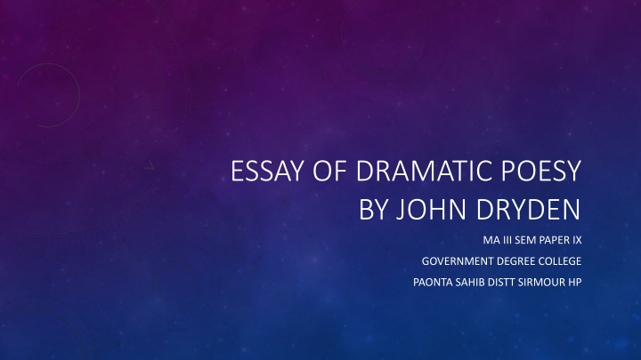 essay of dramatic poesy by john dryden