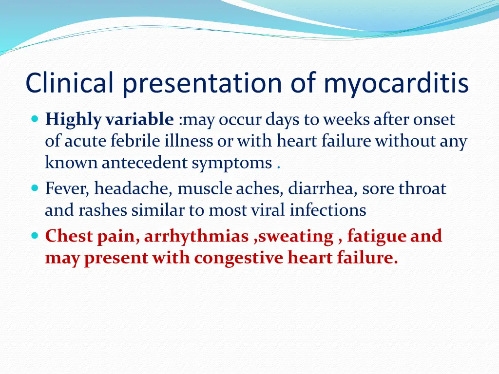 clinical presentation of myocarditis