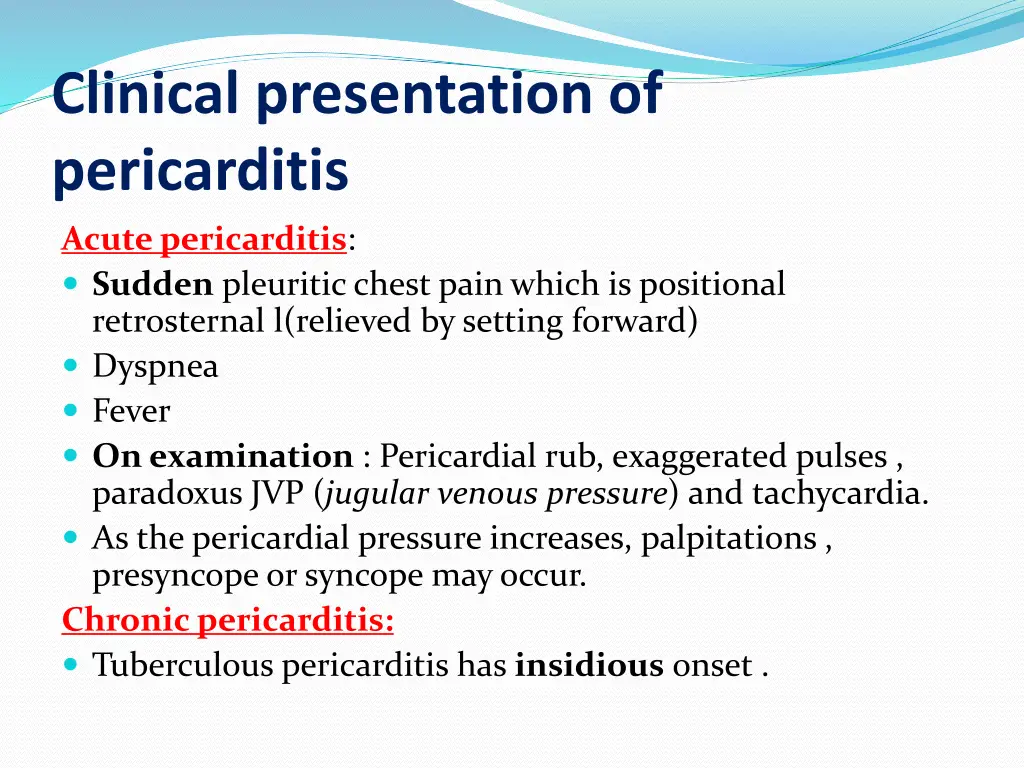 clinical presentation of pericarditis