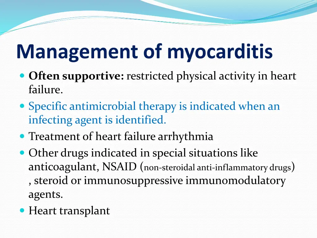 management of myocarditis