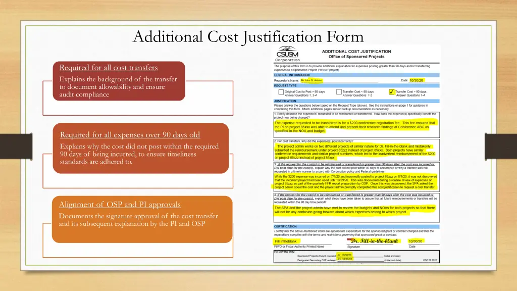 additional cost justification form