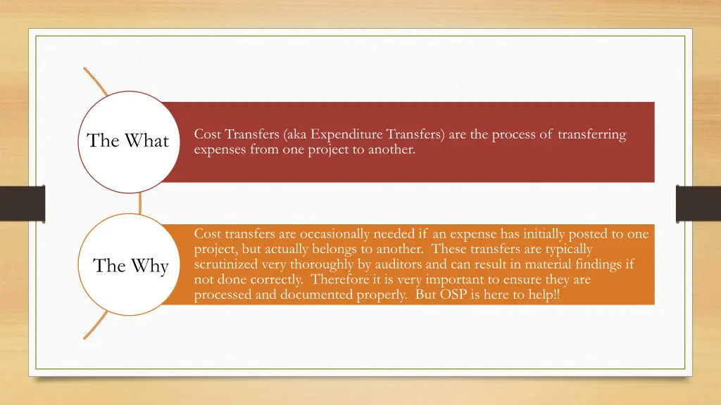 cost transfers aka expenditure transfers