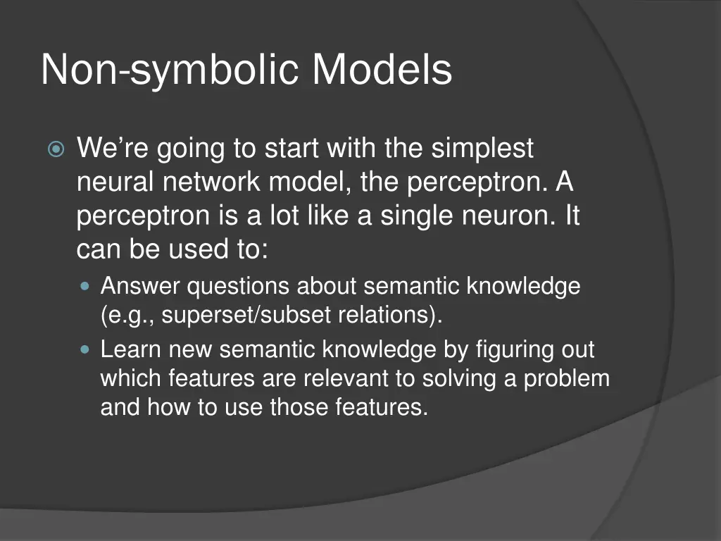 non symbolic models 1