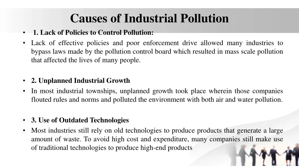 causes of industrial pollution 1 lack of policies