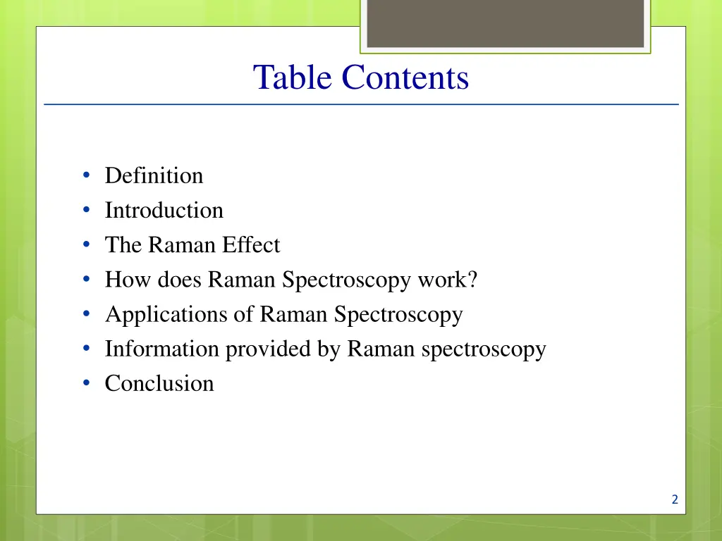 table contents