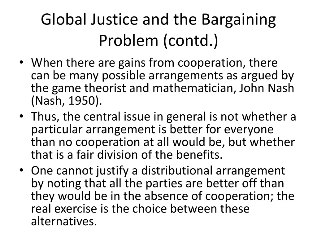 global justice and the bargaining problem contd