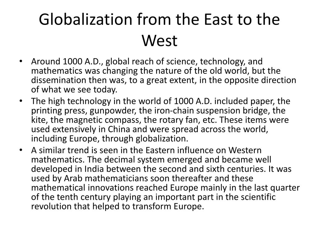 globalization from the east to the west