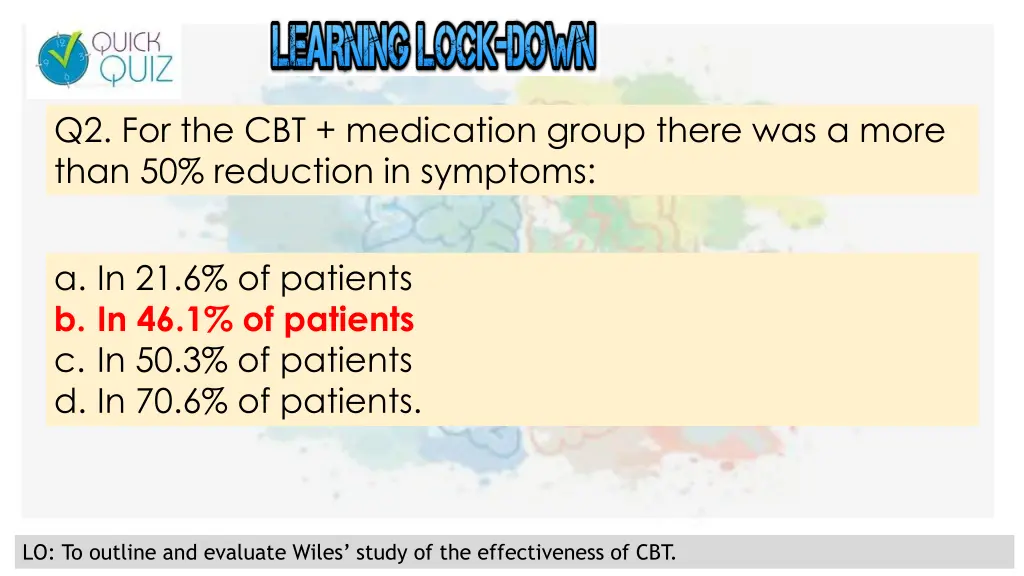 q2 for the cbt medication group there was a more 1