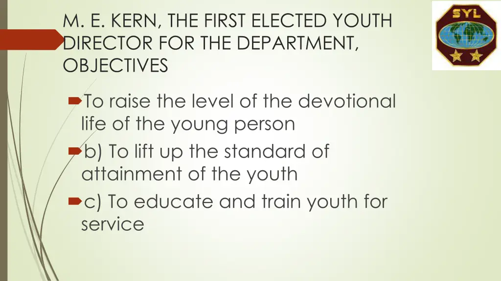 m e kern the first elected youth director