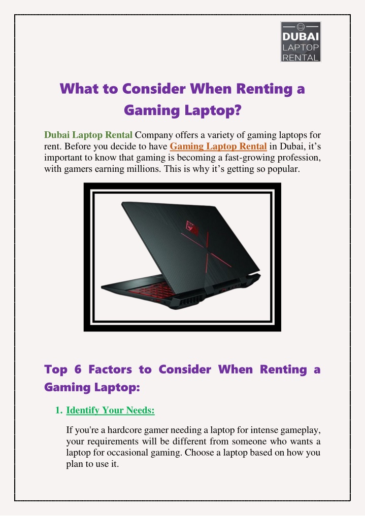 what to consider when renting a gaming laptop