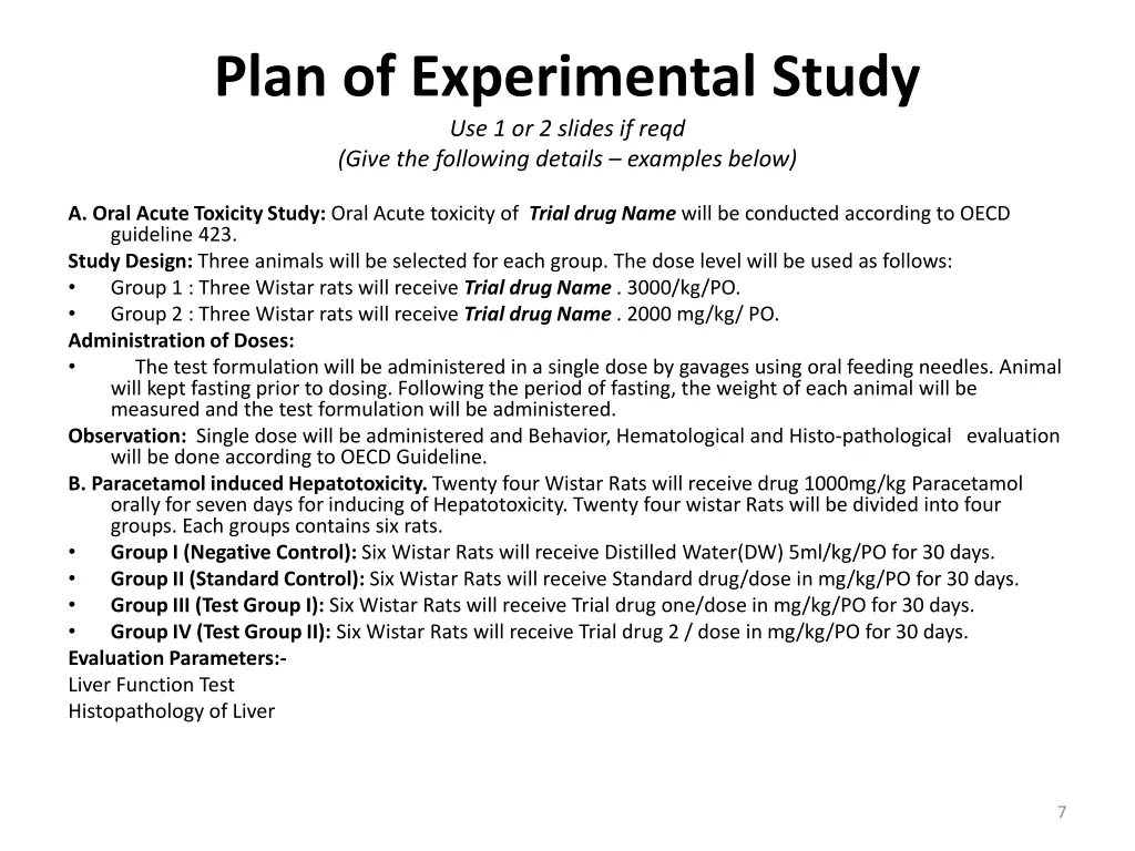 plan of experimental study use 1 or 2 slides