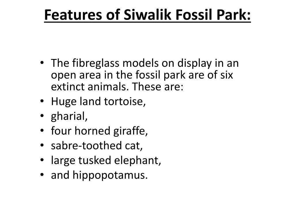 features of siwalik fossil park