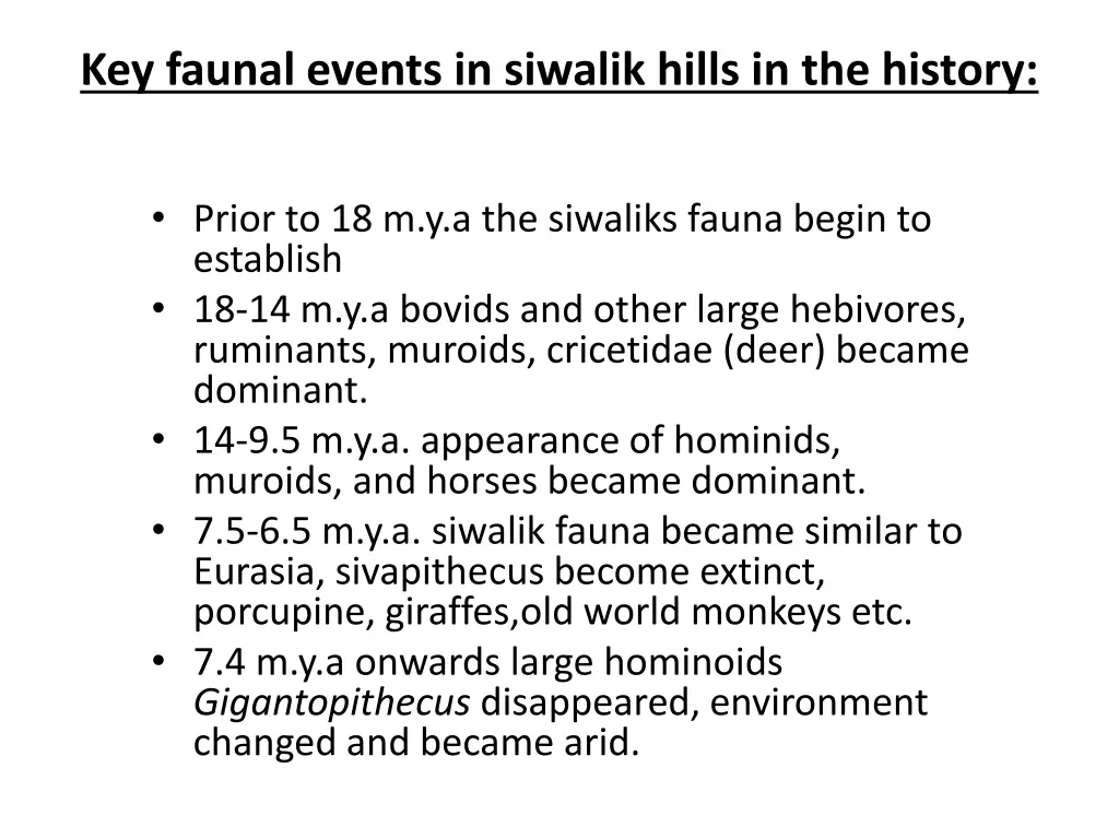 key faunal events in siwalik hills in the history