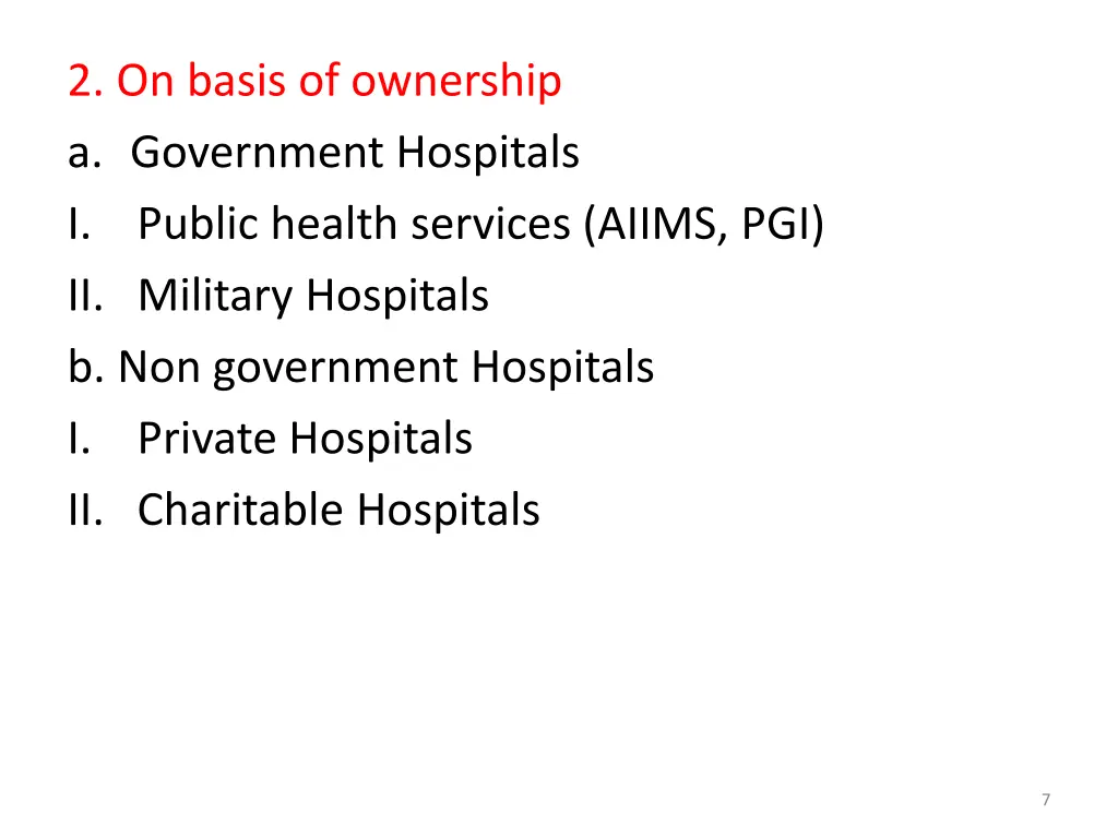 2 on basis of ownership a government hospitals