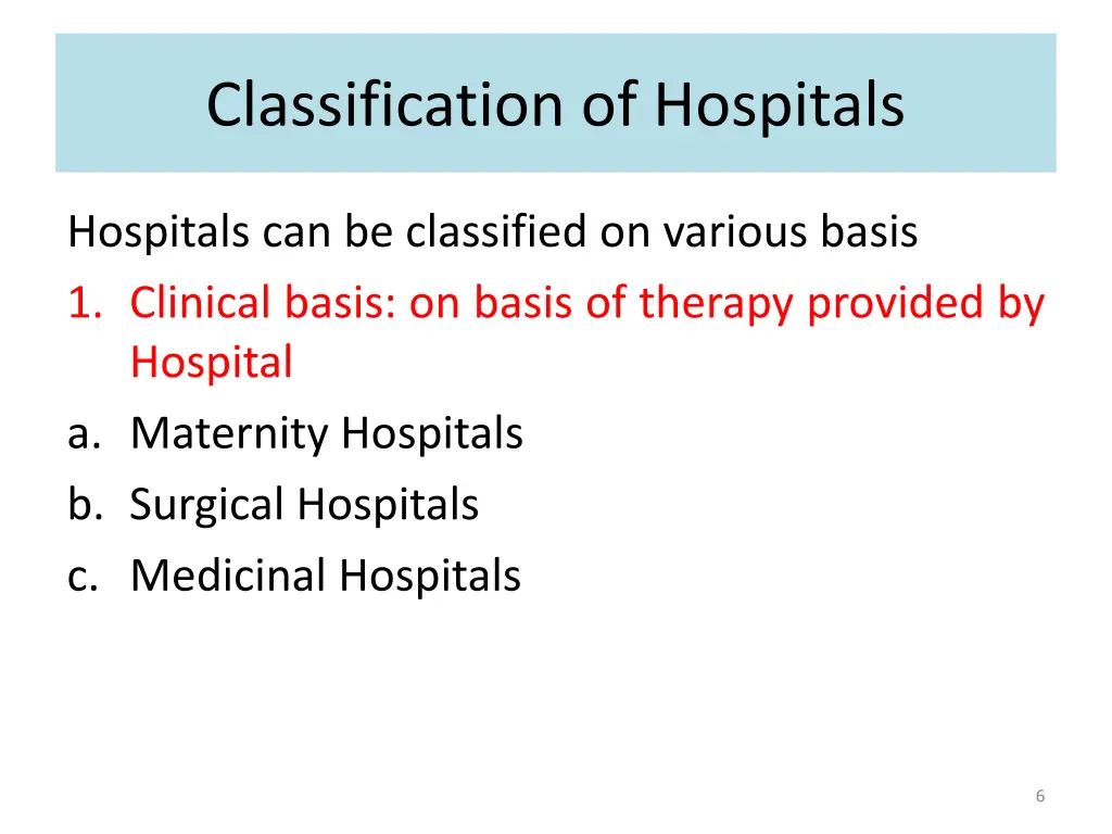 classification of hospitals