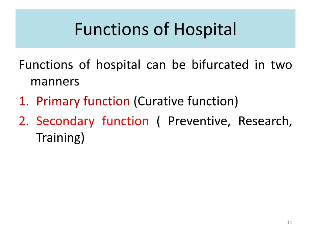 functions of hospital