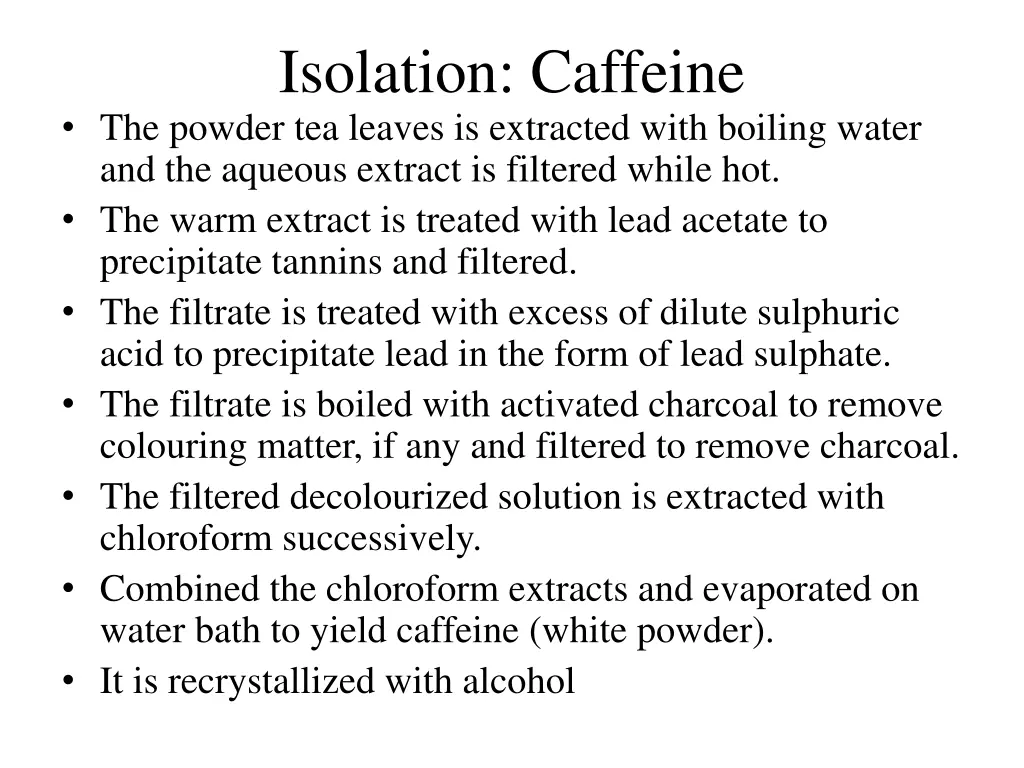 isolation caffeine the powder tea leaves