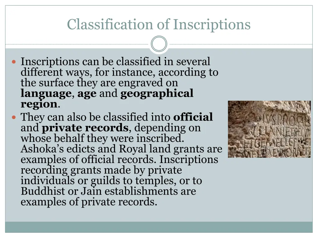 classification of inscriptions