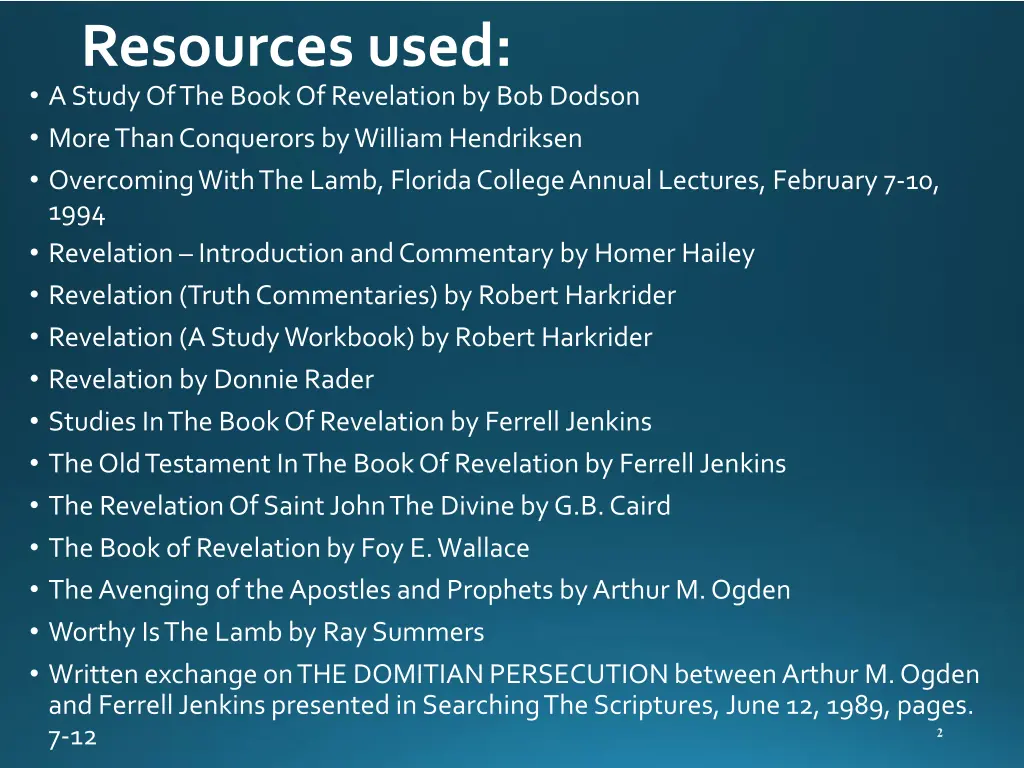 resources used a study of the book of revelation