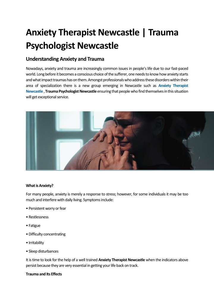 anxiety therapist newcastle trauma psychologist