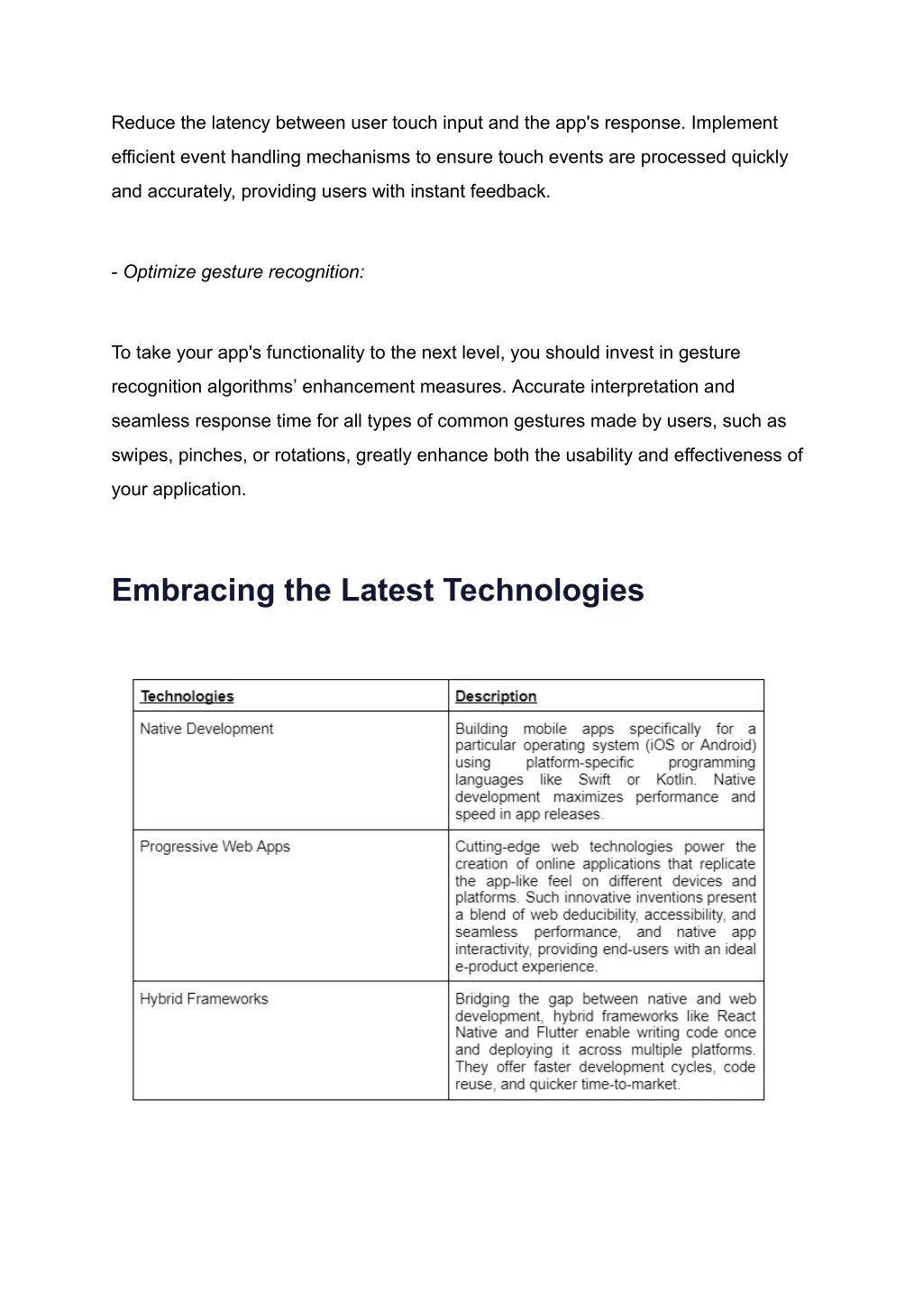 reduce the latency between user touch input