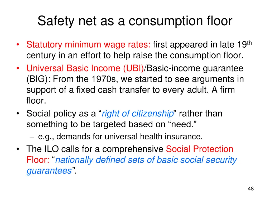 safety net as a consumption floor