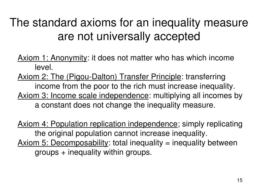 the standard axioms for an inequality measure