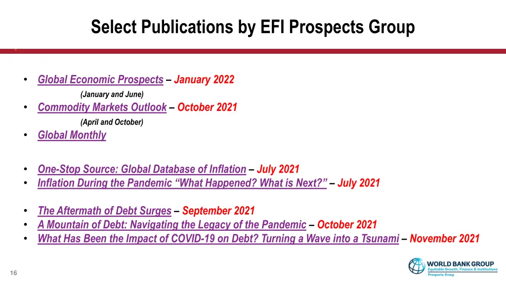 select publications by efi prospects group