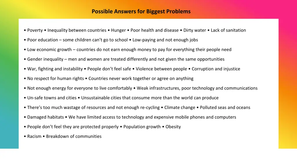 possible answers for biggest problems