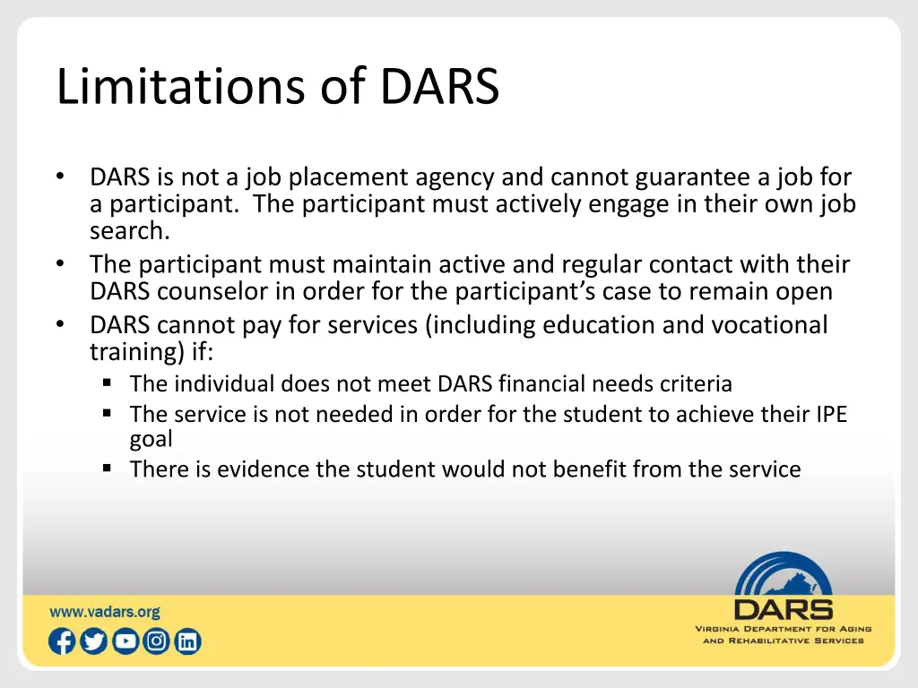 limitations of dars