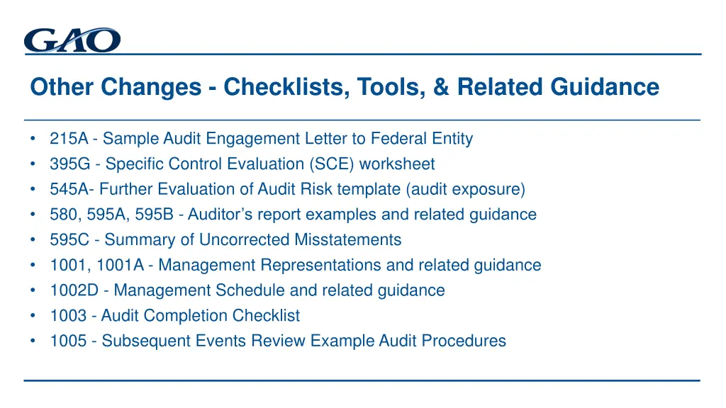 other changes checklists tools related guidance