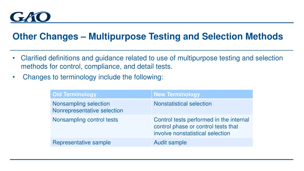 other changes multipurpose testing and selection