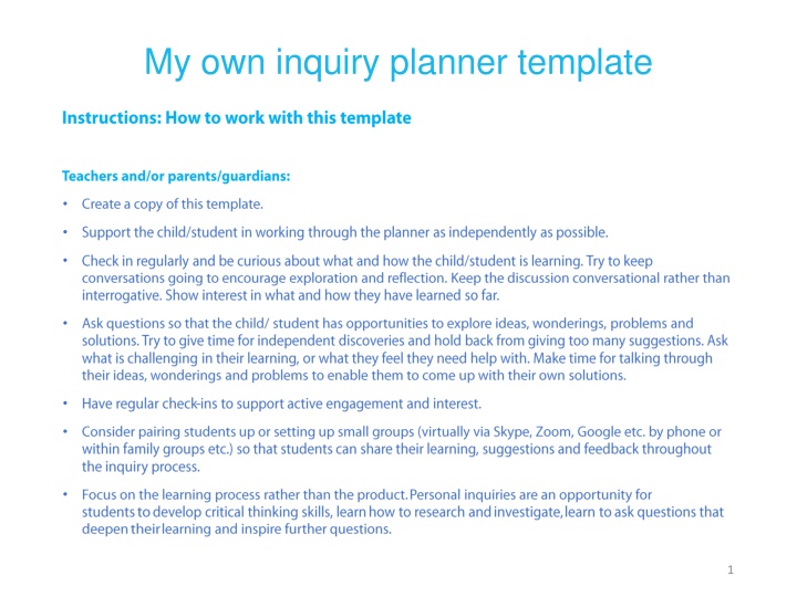 my own inquiry planner template