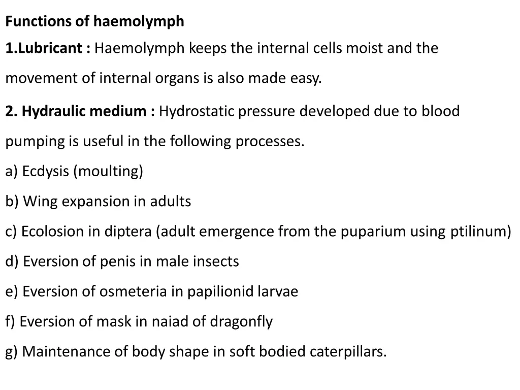 functions of haemolymph