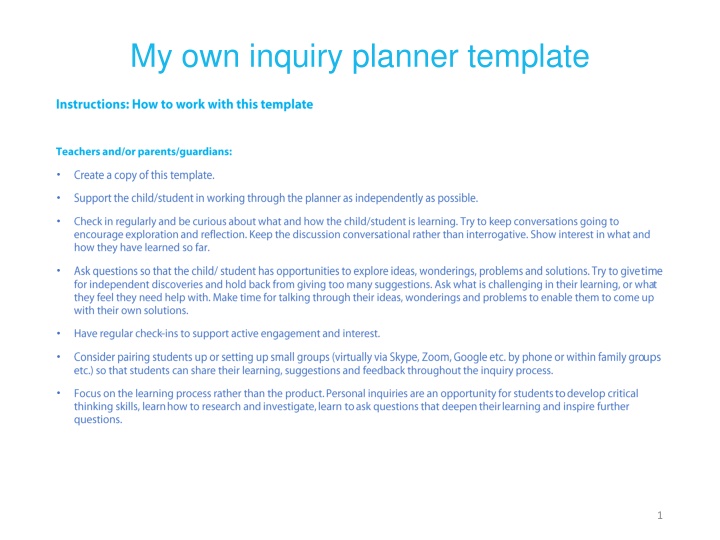 my own inquiry planner template