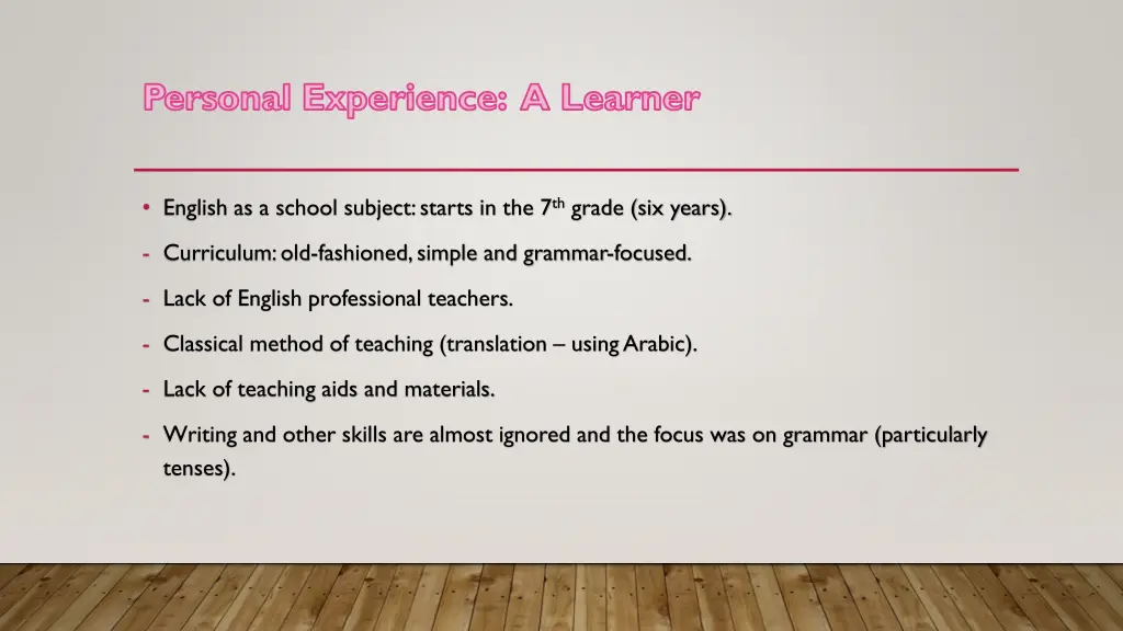 personal experience a learner