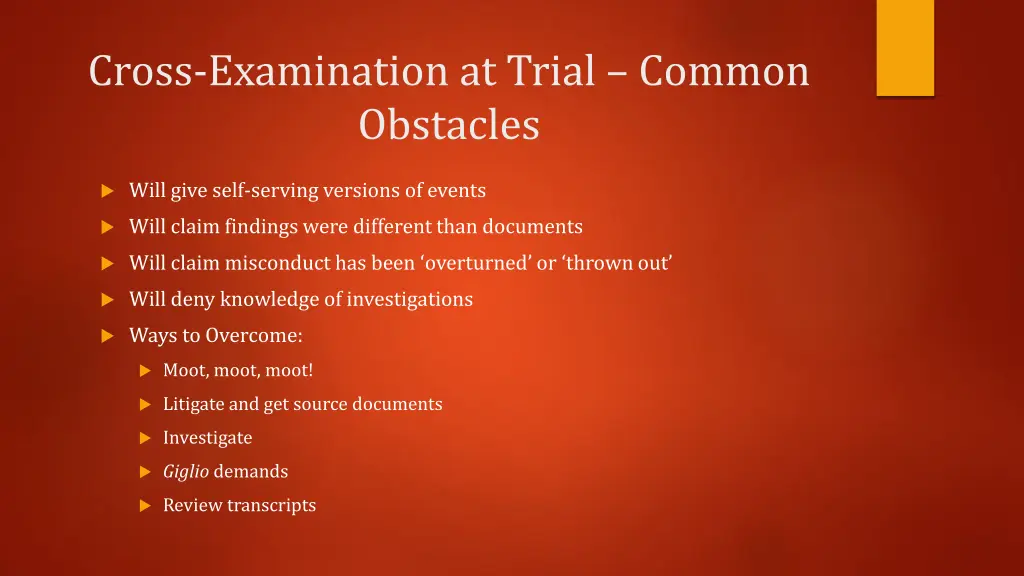 cross examination at trial common obstacles