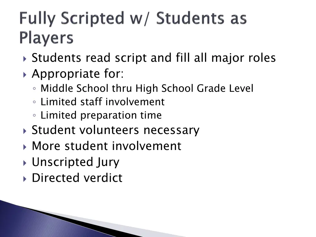 students read script and fill all major roles